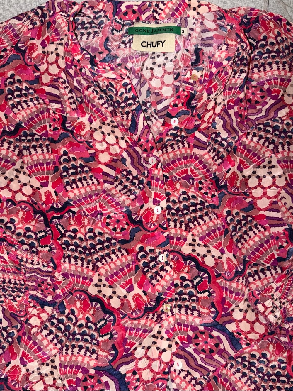 HUF Pink Multi-Color Printed Button Front Blouse